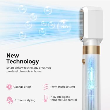 MogaWave Air Styler Pro 6 в 1: Фен-щітка, стайлер для волосся 1000W, професійний, для всіх типів волосся (біло-сірий)