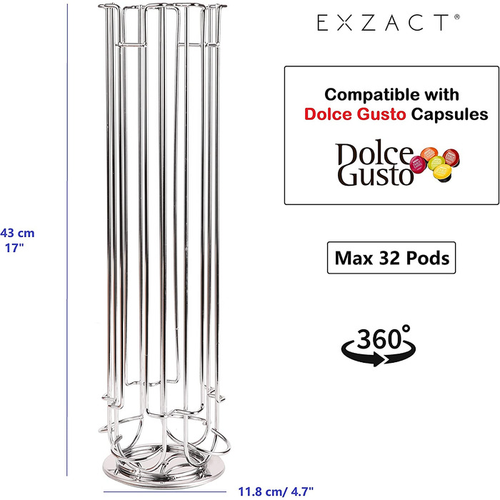 Підставка-диспенсер для кавових капсул Exzact, 32 шт, сумісна з Dolce Gusto, обертається на 360°, нековзка основа