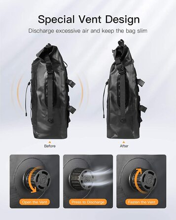 Рюкзак Inateck RollTop для чоловіків 30-35 л, водонепроникний, багатофункціональний органайзер з відстібним плечовим ременем, клапаном для виходу повітря, водозахисною блискавкою, для велосипеду, туризму, активного відпочинку