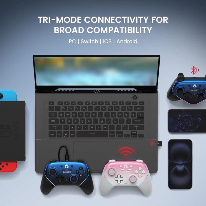 Бездротовий геймпад GameSir Super Nova з док-станцією, Hall-Effect стіками та адаптивними тригерами для Switch, Switch 2, PC, Android/iOS — Nightfall Blue