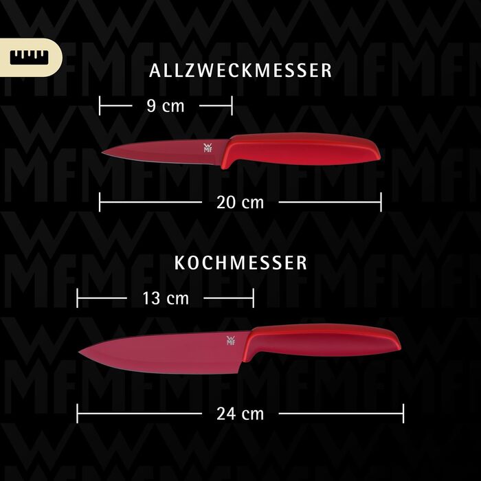 Набір кухонних ножів WMF Touch (2 шт.) з антиприлипним покриттям та захисними чохлами, червоний