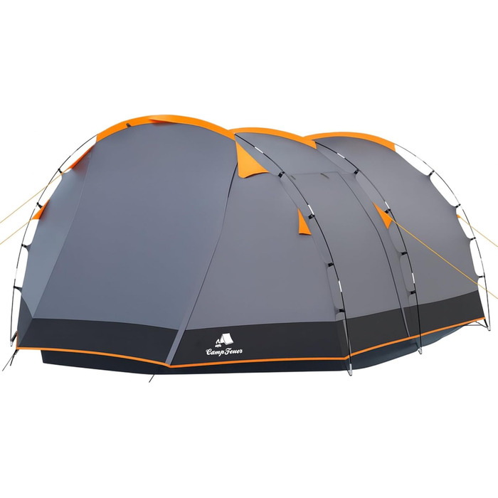Сімейний намет CampFeuer Zelt Super+ на 4 особи: великий тунельний намет з 2 входами, тамбуром та водостійкістю 3000 мм, сірий