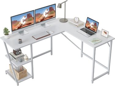 Ігровий стіл CubiCubi L-подібний 150x120 см, комп'ютерний стіл з полицею для монітора і бічною кишенею, карбон, чорний