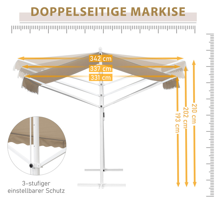Маркіза Standmarkise Markise 4,5 x 3,4 м для тераси, сад, з відкидним механізмом та ручним приводом, колір кремовий, алюміній, метал.