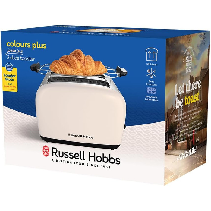 Тостер Russell Hobbs Colours Plus Edelstahl на 2 тости, нержавіюча сталь, 6 режимів, розморожування, підйом тостів, 1600 Вт, колір жасмин