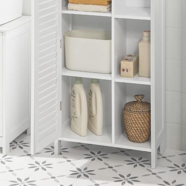 Шафа для ванної SoBuy BZR39-W з ламельними дверцятами, біла, 48x96x24 см – високий комод для зберігання, ванна кімната, меблі для ванної