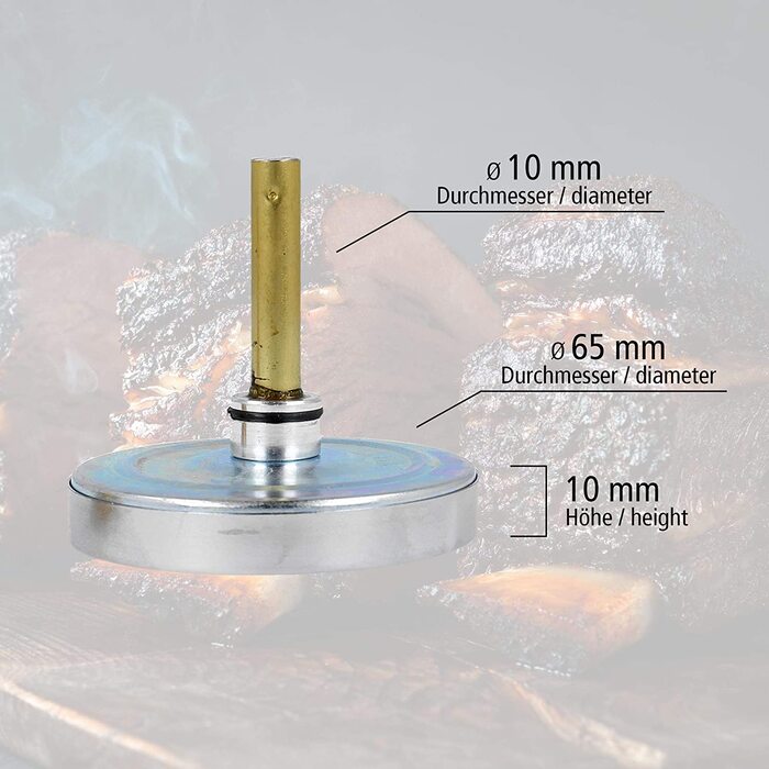 Аналоговий термометр для копчення Lantelme 120°C, нержавіюча сталь, з латунною гайкою, для риби та м'яса, для коптильні, гриля, димаря, Ø5 см