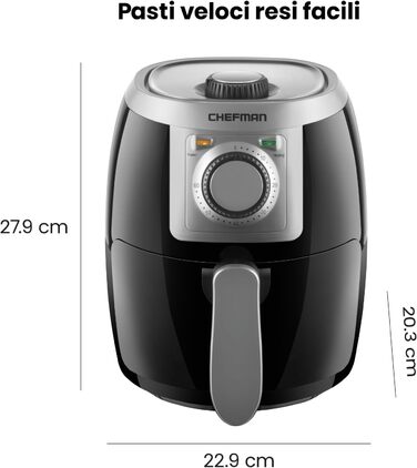 Фритюрниця Chefman 2L: компактна, чорна, з антипригарним кошиком та цифровим таймером