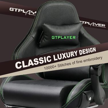 Ігровий крісло GTPLAYER з підніжкою, ергономічний офісний стілець для геймерів, PC Racing, до 150 кг, зелений