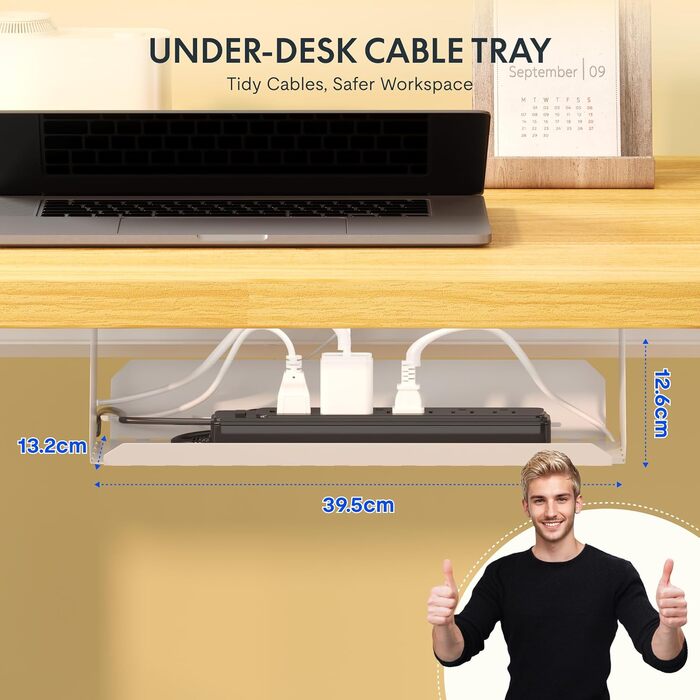 Регульований по висоті офісний стіл FlexiSpot Basic 100x60 см, білий - з кабель-менеджментом, гачком, цілісна стільниця, для дому та офісу