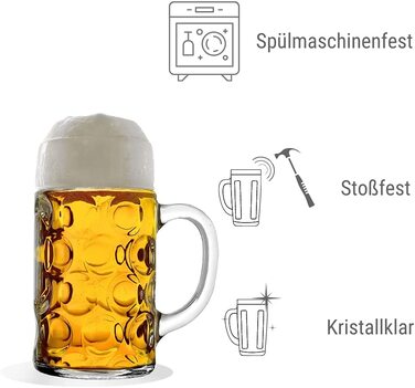 Скляний кухоль для пива Stölzle Oberglas ISAR, 1 л, набір 6 шт, міцне скло, придатний для миття в посудомийній машині