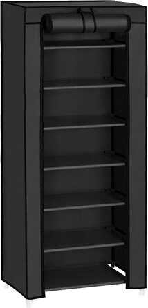Стійка для взуття SONGMICS на 7 рівнів, 28x46x126 см, чорна, металевий каркас, з пилозахисним чохлом, органайзер для взуття, для туфель, кросівок та каблуків