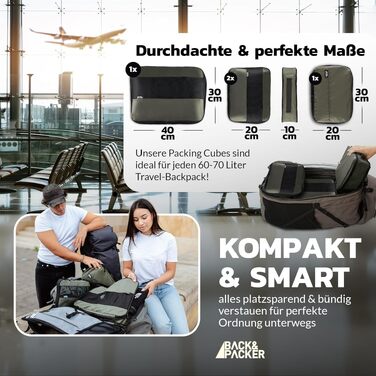 Набір компресійних органайзерів для одягу BACK&PACKER (6 предметів) — дорожні пакувальні куби з перероблених матеріалів для валізи та рюкзака, включаючи сумку для вологих речей (Оливковий)