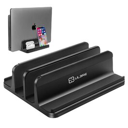 Вертикальна підставка для ноутбука Metal з 4 відсіками, регульована, для MacBook, HP, Chromebook (до 44.5 см) – чорний