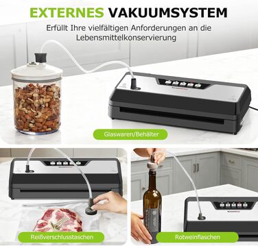 Вакууматор для продуктів Bonsenkitchen VS3019, 125 Вт, з вбудованим різаком, глянцевий чорний