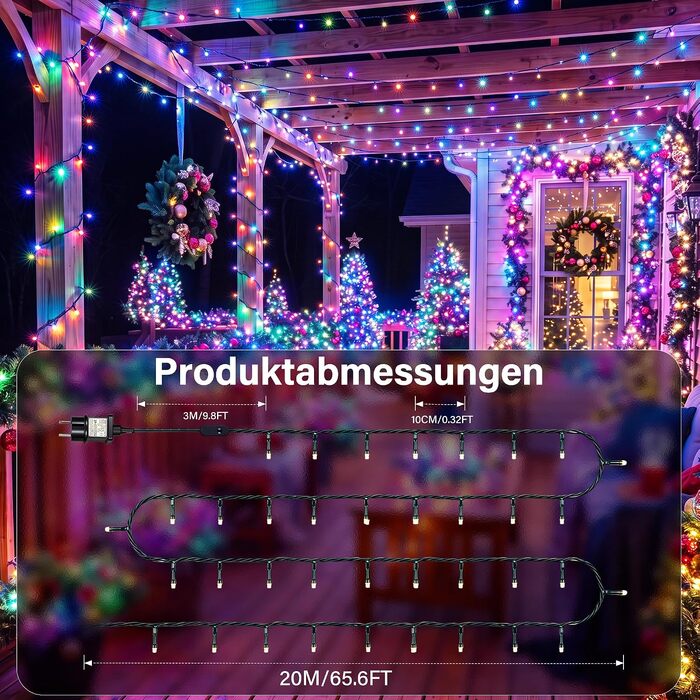 Розумна RGB LED гірлянда HeiPard 20м, 200 світлодіодів з керуванням через App та пульт, IP44 для вулиці та дому, музичний та голосовий режим, кольорова підсвітка для Різдва та декору