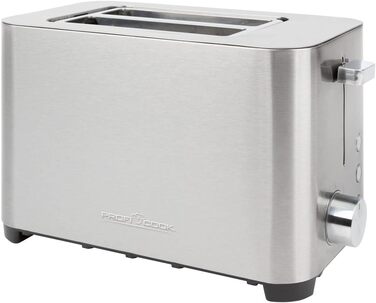 Тостер ProfiCook PC-TA 1251, 2 тостових слоти, нержавіюча сталь, широкий слот, знімна насадка для булочок, регульований ступінь підсмажування, піддон для крихт, кабельний відсік
