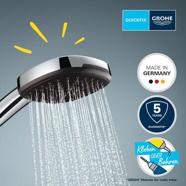 Душовий набір GROHE Vitalio 110: ручна лійка з 3 режимами струменя, шланг 1.5м та кріплення на стіну (економний витрат води 8л/хв), хром, 26176001