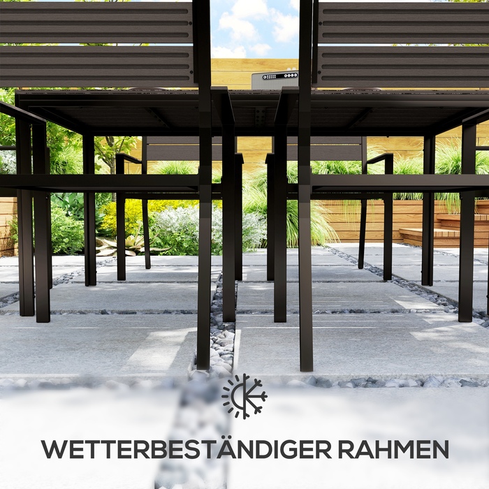 Обідній набір Outsunny Seating Набір з 7 предметів на 6 осіб Обідній стіл з 6 штабельованими стільцями Обідній набір зі столом з прорізами Набір кухонних столів Балконні меблі Садові меблі для патіо, балкона темно-коричневий