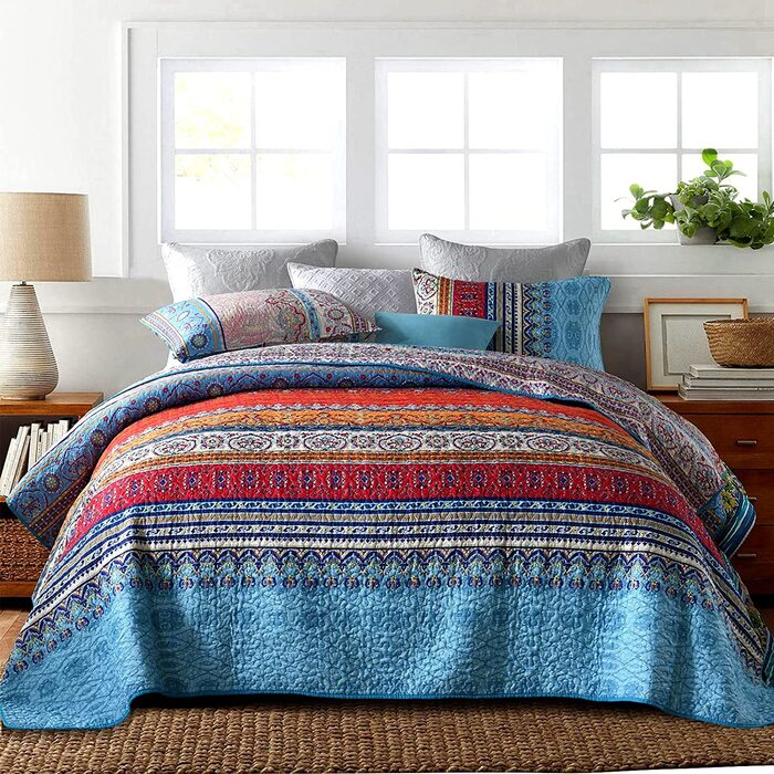 Покривало Qucover Boho 150x200 см з мікрофібри, ультрам'яке стьобане етно покривало для односпального ліжка та дивану