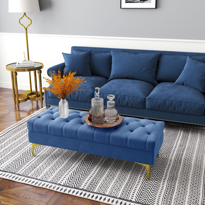 HOMCOM Лавка-ліжко Лавка для взуття Velvet Blue 118 x 45 x 42 см з піднятими ніжками для спальні та передпокою