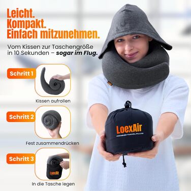 Подорожня подушка з капюшоном Hooded Pro з ефектом пам'яті для літака, авто та поїздок, бавовняна начіпка для сну, захист від світла, темно-сіра