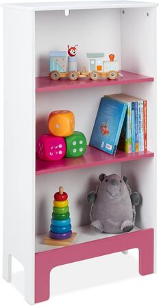 Дитяча полиця Relaxdays з 3 відділеннями для книг та іграшок, 91x48x24 см, біло-рожева, ігровий органайзер для дитячої кімнати