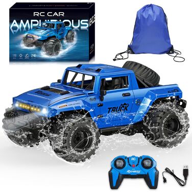 Амфібійний радіокерований позашляховик 1:16, водонепроникний Monster Truck з рюкзаком, світлодіодами та поворотом на 360°