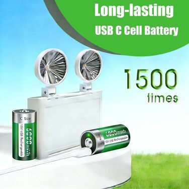 Акумулятори типу C (LR14) 1.5V 6000mWh літієві перезарядні, 4 шт. з USB-C кабелем для швидкої зарядки