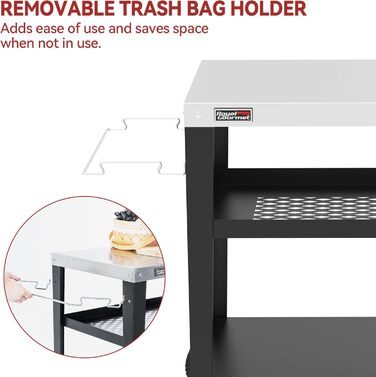 Столик Royal Gourmet PC3404S на коліщатках з контейнером для сміття, для вулиці, саду, тераси, грилю, кухні, візок для приготування їжі, 76,2 x 48,3 см, стільниця з нержавіючої сталі, сріблястий