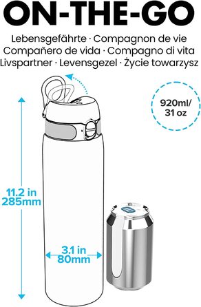 Термобутилка Ion8 з вакуумною ізоляцією, 1 літр, 920 мл, нержавіюча сталь, герметична, зручне відкривання однією рукою, безпечне блокування, підходить для посудомийної машини, з ручкою для перенесення, довговічна, ідеальна для спорту та йоги, OneTouch 2.0