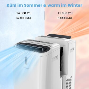 Мобільний кондиціонер COSTWAY 16000 BTU: охолодження, обігрів, осушення, вентиляція, нічний режим. Для приміщень до 150 м². З пультом та керуванням через додаток, таймер 24 год, 4700 Вт, ≤57 дБ