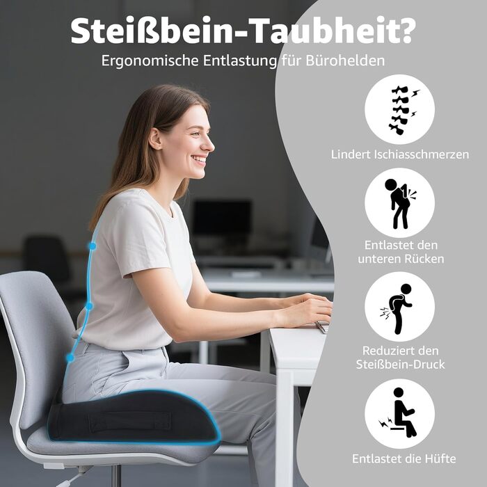 Ортопедична подушка для сидіння BRO Extra з охолоджуючим Ice Silk чохлом, піна Memory Foam, для офісного крісла, авто та інвалідного візка. Зняття навантаження з куприка.