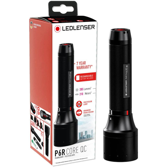 Ліхтарик Ledlenser P6R Core QC, мультиколірний LED (білий, червоний, зелений, синій), акумуляторний, 270 лм, 335 м, для полювання, риболовлі, аутдору