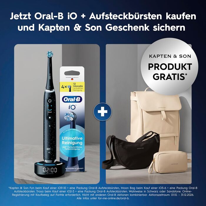 Електрична зубна щітка Oral-B iO Series 6 Black Lava, набір: щітка, 3 змінні насадки (Probierset) та чорний дорожній футляр