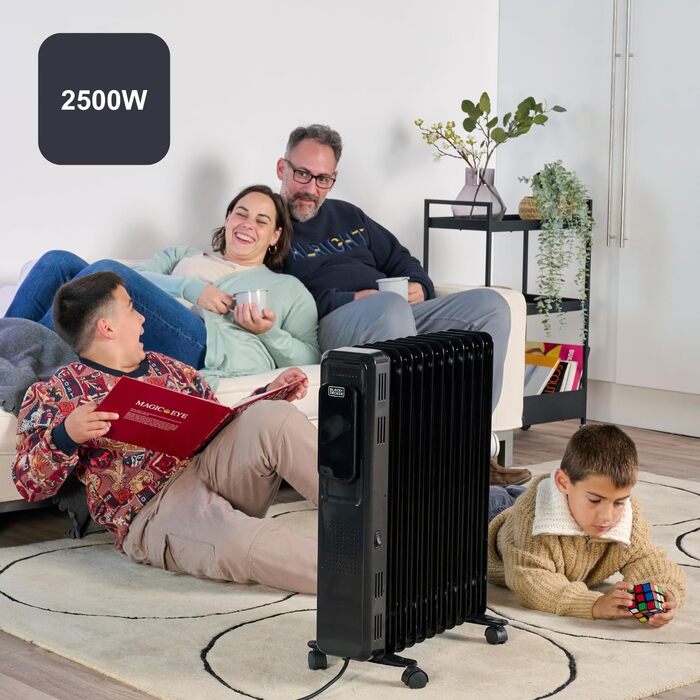 Масляний радіатор BLACK+DECKER BXRA2300E, 2500 Вт, 11 секцій, з термостатом та захистом від перегріву, чорний