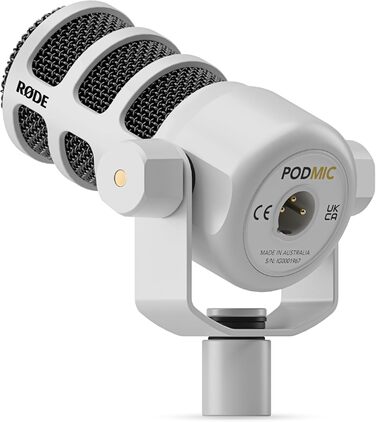 Динамічний мікрофон RØDE PodMic білого кольору для подкастингу, стрімінгу, ігор та запису голосу, мовна якість, з інтегрованим кріпленням