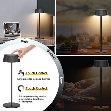 LED акумуляторна настільна лампа Klighten, димована, металева, бездротова, сенсорне керування, IP54, водонепроникна, портативна, для дому та вулиці, 3000K-6000K, USB-C, чорна, 2 шт.