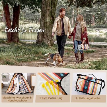 Водонепроникний килимок для пікніка HausProfi Boho 200x200 см, ізольована пляжний ковдра для кемпінгу з бавовняним наповнювачем, ручкою та кілками
