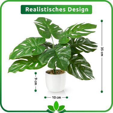 Набір штучних рослин PASCH® Monstera та арека, 35 см, у білих керамічних горщиках – декоративні штучні рослини у горщику, як справжні