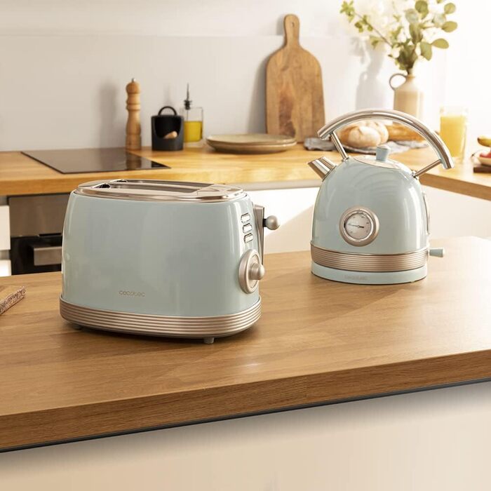 Тостер Cecotec Toast&Taste 800 Vintage Light: 850 Вт, 2 слоти, нержавіюча сталь, зелений/блакитний, 3 функції