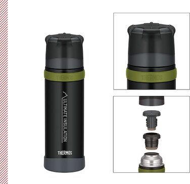 Термос Thermos Mountain 500 мл чорний, сталева пляшка з чашкою, 24 год гаряче/холодне, легка та міцна, BPA-free, для активного відпочинку