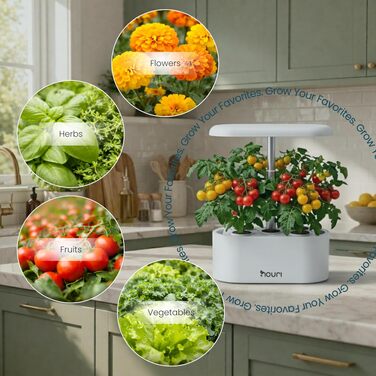 Nouri Smart Garden 12 Pod: Гідропонна система для вирощування томатів та трав вдома з LED-підсвіткою та додатком