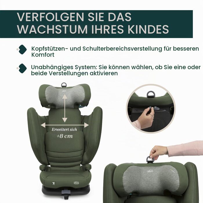 Дитяче автокрісло Chicco Fold&Go S i-Size (100-150 см) група 2/3, з Isofix, складане, колір зелений