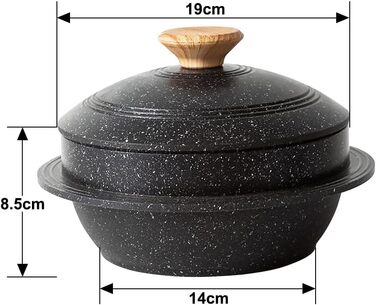 Кам'яна корейська миска з кришкою Bobikuke 20 см, Dolsot Bibimbap, 2,3 л, чорна — для гарячих страв, супу, хот-пот