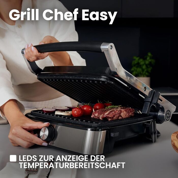 Електрогриль-тостер ZEEGMA Grill Chef Easy 2-в-1, 2000 Вт, керамічне антипригарне покриття, регульована температура та кут нахилу, можна мити в посудомийній машині
