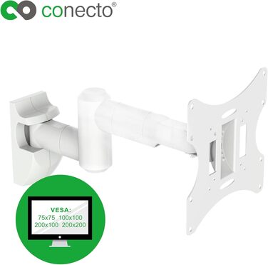 Настінний кронштейн для моніторів та телевізорів connecto до 42 дюймів, поворотний (+/-90°) та нахильний (+/-20°), VESA 50x50-200x200, до 30 кг, білий, SA-CC50252-V2