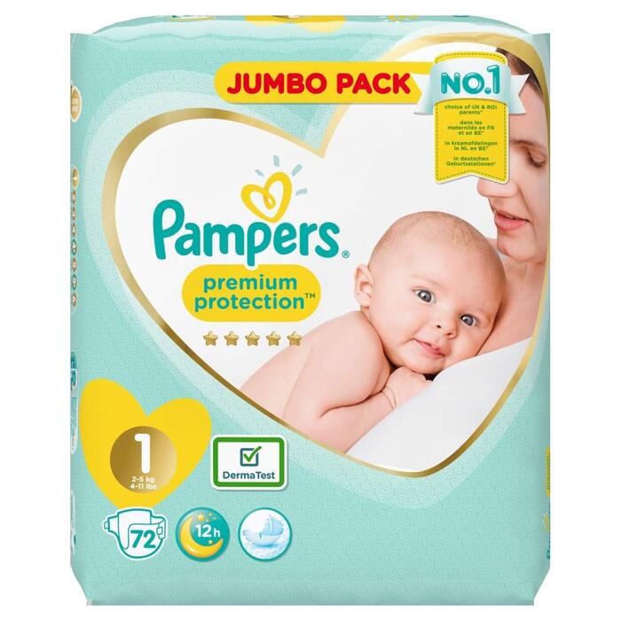 Підгузки Pampers Premium Protection New Baby для новонароджених, розмір 1, 72 шт. (Jumbo-Pack)