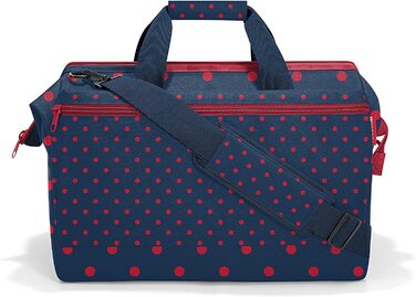 Сумка Reisenthel Allrounder L Pocket, універсальна дорожня та робоча докторська сумка з кишенею, для подорожей, роботи та відпочинку, з функцією кріплення на валізу, червона з принтом Mixed Dots