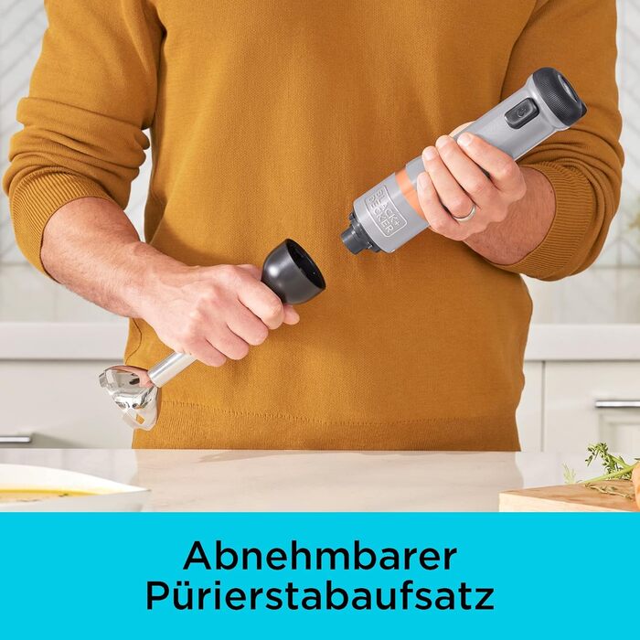 Акумуляторний ручний блендер BLACK+DECKER BCKM1011KGF з насадкою-подрібнювачем, склянкою 700 мл та зарядним пристроєм (7.2V, 5 швидкостей)